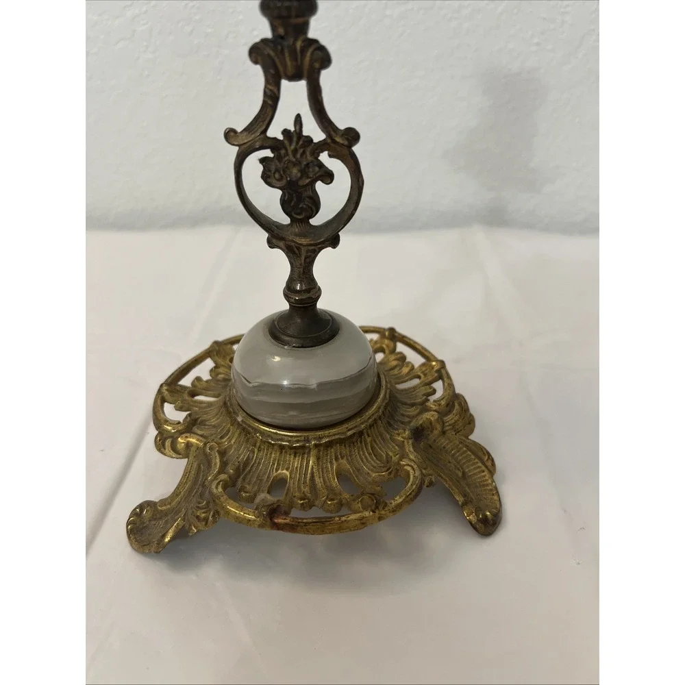 Antique Rococo Gilt Copper Bronze Floral Ornate Scrolled Candlestick Marble‎
